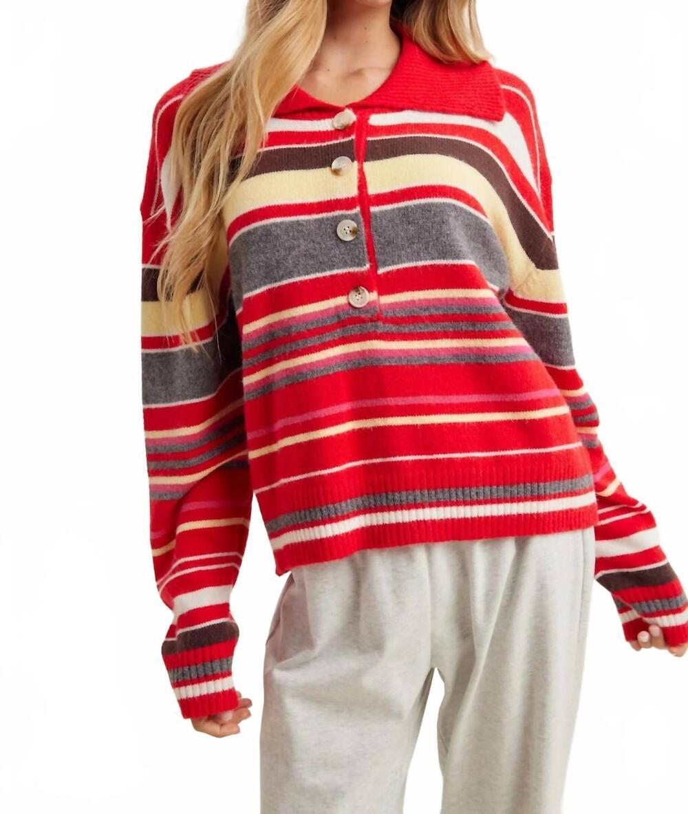 NEW WISHLIST collared stripe sweater in red